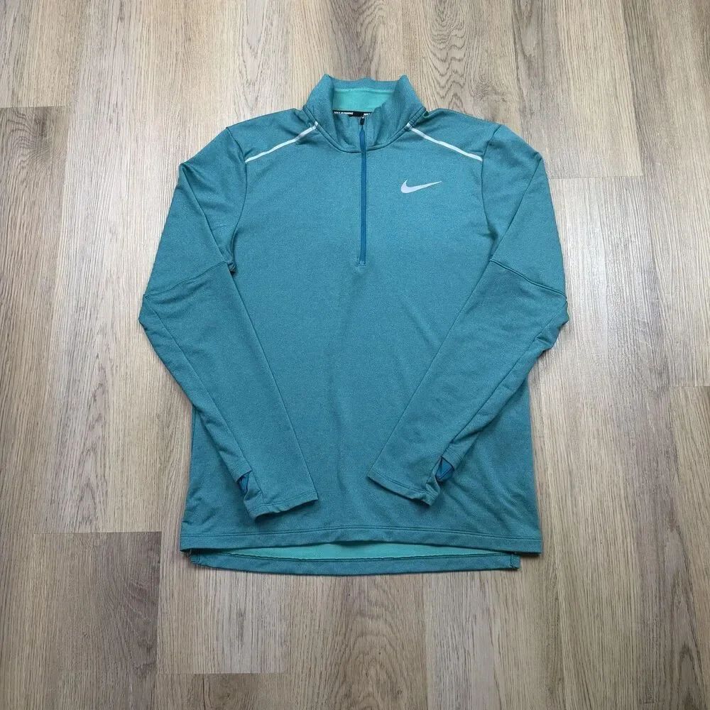 Nike Running 1/4 Zip Shirt Mens Medium Green Dri Fit Long Sleeve Athletic